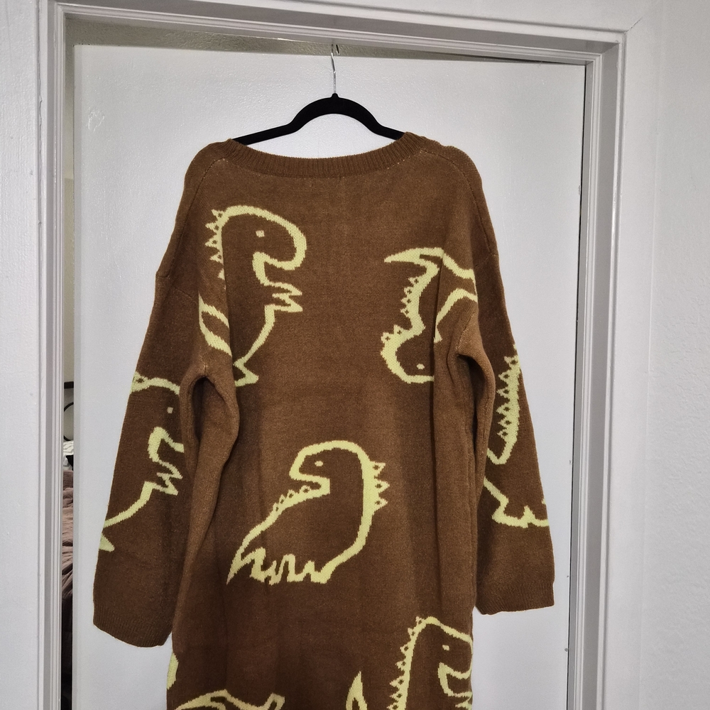 NWT Easel Brown and Neon Yellow Dinosaur Sweaterdress